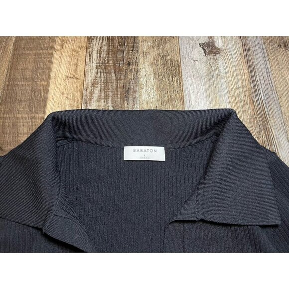 Babaton Sculpt Knit Polo Ribbed Long Sleeve in Black Size Large - Picture 6 of 11